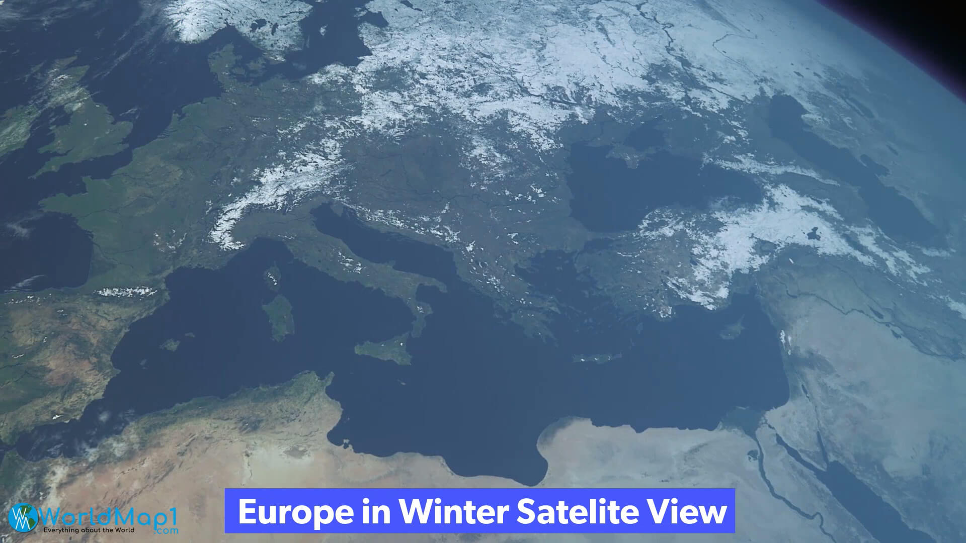 Europe Satellite Map in Winter